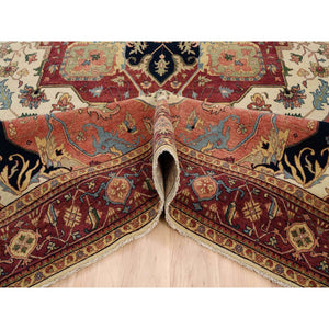 10'1"x15'9" Soft, Velvety Plush Wool Hand Knotted Beige Heriz Re-creation With Large Medallion Oriental Oversized Rug FWR381294