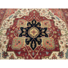Load image into Gallery viewer, 10&#39;1&quot;x15&#39;9&quot; Soft, Velvety Plush Wool Hand Knotted Beige Heriz Re-creation With Large Medallion Oriental Oversized Rug FWR381294