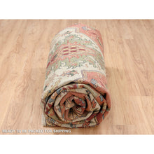 Load image into Gallery viewer, 10&#39;1&quot;x15&#39;9&quot; Soft, Velvety Plush Wool Hand Knotted Beige Heriz Re-creation With Large Medallion Oriental Oversized Rug FWR381294