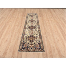Load image into Gallery viewer, 2&#39;7&quot;x10&#39;3&quot; Beige Antiqued Heriz Re-creation With Geometric Medallions Extra Soft Wool Hand Knotted Oriental Runner Rug FWR381528