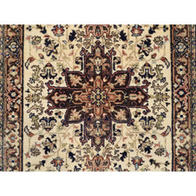 Load image into Gallery viewer, 2&#39;7&quot;x10&#39;3&quot; Beige Antiqued Heriz Re-creation With Geometric Medallions Extra Soft Wool Hand Knotted Oriental Runner Rug FWR381528