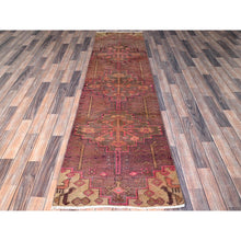 Load image into Gallery viewer, 2&#39;4&quot;x8&#39;9&quot; Rosewood Pink, Vintage Northwest Persian With Geometric Pattern, Shaved Down, Zero Pile, Sides And Ends Professionally Secured, Hand Knotted, Pure Wool, Runner, Oriental Rug FWR3810