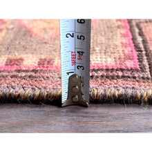 Load image into Gallery viewer, 2&#39;4&quot;x8&#39;9&quot; Rosewood Pink, Vintage Northwest Persian with Geometric Pattern, Shaved Down, Zero Pile, Sides and Ends Professionally Secured, Hand Knotted, Pure Wool, Runner, Oriental Rug Sh635 FWR3810