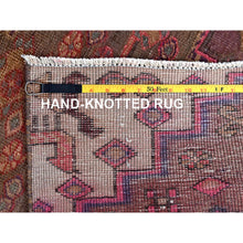Load image into Gallery viewer, 2&#39;4&quot;x8&#39;9&quot; Rosewood Pink, Vintage Northwest Persian with Geometric Pattern, Shaved Down, Zero Pile, Sides and Ends Professionally Secured, Hand Knotted, Pure Wool, Runner, Oriental Rug Sh635 FWR3810
