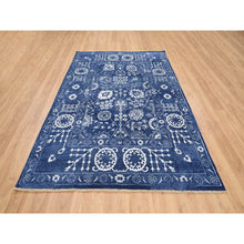 Load image into Gallery viewer, 6&#39;x8&#39;10&quot; Tone On Tone Tabriz Hand Knotted Wool And Silk Denim Blue Oriental Rug FWR381618
