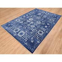 Load image into Gallery viewer, 6&#39;x8&#39;10&quot; Tone On Tone Tabriz Hand Knotted Wool And Silk Denim Blue Oriental Rug FWR381618