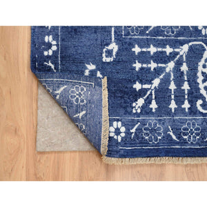 6'x8'10" Tone On Tone Tabriz Hand Knotted Wool And Silk Denim Blue Oriental Rug FWR381618