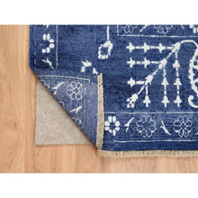 Load image into Gallery viewer, 6&#39;x8&#39;10&quot; Tone On Tone Tabriz Hand Knotted Wool And Silk Denim Blue Oriental Rug FWR381618