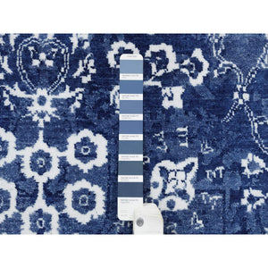 6'x8'10" Tone On Tone Tabriz Hand Knotted Wool And Silk Denim Blue Oriental Rug FWR381618