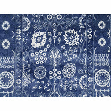 Load image into Gallery viewer, 6&#39;x8&#39;10&quot; Tone On Tone Tabriz Hand Knotted Wool And Silk Denim Blue Oriental Rug FWR381618