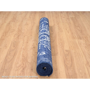6'x8'10" Tone On Tone Tabriz Hand Knotted Wool And Silk Denim Blue Oriental Rug FWR381618