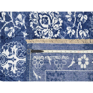 6'x8'10" Tone On Tone Tabriz Hand Knotted Wool And Silk Denim Blue Oriental Rug FWR381618