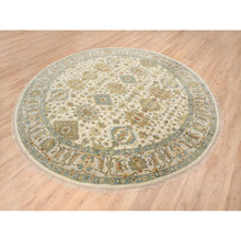 Load image into Gallery viewer, 8&#39;10&quot;x8&#39;10&quot; Ivory, Hand Knotted With Soft Colors, Karajeh Design, Soft Pure Wool, Oriental Round Rug FWR381786