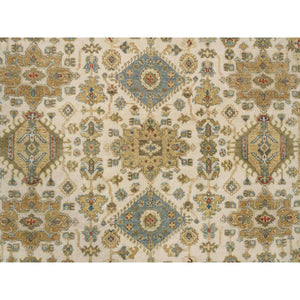 8'10"x8'10" Ivory, Hand Knotted With Soft Colors, Karajeh Design, Soft Pure Wool, Oriental Round Rug FWR381786