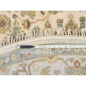 8'10"x8'10" Round Sickle Leaf Design Silk With Textured Wool Hand Knotted Oriental Rug FWR349032