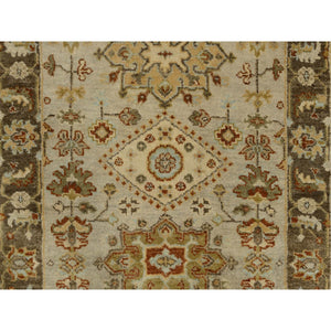 2'7"x12'1" Light Gray Karajeh Design With Tribal Medallions, Hand Knotted, Soft And Pure Wool Oriental Runner Rug FWR381804