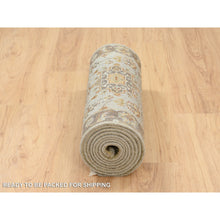 Load image into Gallery viewer, 2&#39;7&quot;x12&#39;1&quot; Light Gray Karajeh Design With Tribal Medallions, Hand Knotted, Soft And Pure Wool Oriental Runner Rug FWR381804