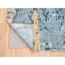 Load image into Gallery viewer, 2&#39;6&quot;x10&#39; Denim Blue With Mix Of Gold, Mosaic Design, Hand Knotted, Wool And Silk, Persian Knot Runner Rug FWR381996