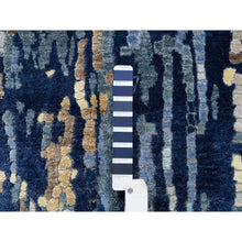 Load image into Gallery viewer, 2&#39;6&quot;x10&#39; Denim Blue With Mix Of Gold, Mosaic Design, Hand Knotted, Wool And Silk, Persian Knot Runner Rug FWR381996