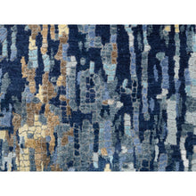Load image into Gallery viewer, 2&#39;6&quot;x10&#39; Denim Blue With Mix Of Gold, Mosaic Design, Hand Knotted, Wool And Silk, Persian Knot Runner Rug FWR381996