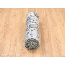 Load image into Gallery viewer, 2&#39;6&quot;x10&#39; Denim Blue With Mix Of Gold, Mosaic Design, Hand Knotted, Wool And Silk, Persian Knot Runner Rug FWR381996