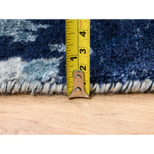 Load image into Gallery viewer, 2&#39;6&quot;x10&#39; Denim Blue With Mix Of Gold, Mosaic Design, Hand Knotted, Wool And Silk, Persian Knot Runner Rug FWR381996