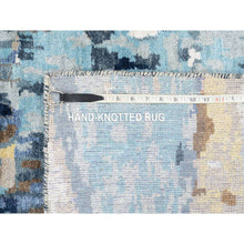 Load image into Gallery viewer, 2&#39;6&quot;x10&#39; Denim Blue With Mix Of Gold, Mosaic Design, Hand Knotted, Wool And Silk, Persian Knot Runner Rug FWR381996