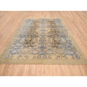 8'x9'10" Gold Brown, Silk With Textured Wool, Hand Knotted, Transitional Sarouk, Oriental Rug FWR382068