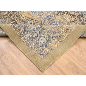 8'x9'10" Gold Brown, Silk With Textured Wool, Hand Knotted, Transitional Sarouk, Oriental Rug FWR382068