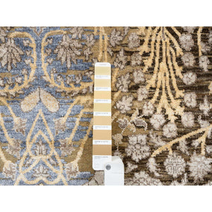 8'x9'10" Gold Brown, Silk With Textured Wool, Hand Knotted, Transitional Sarouk, Oriental Rug FWR382068