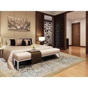 9'2"x12' Gold Brown, Silk With Textured Wool, Hand Knotted, Transitional Sarouk, Oriental Rug FWR382080