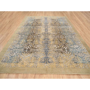 9'2"x12' Gold Brown, Silk With Textured Wool, Hand Knotted, Transitional Sarouk, Oriental Rug FWR382080