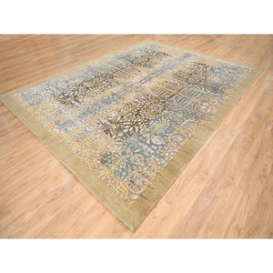 9'2"x12' Gold Brown, Silk With Textured Wool, Hand Knotted, Transitional Sarouk, Oriental Rug FWR382080