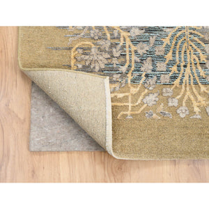9'2"x12' Gold Brown, Silk With Textured Wool, Hand Knotted, Transitional Sarouk, Oriental Rug FWR382080