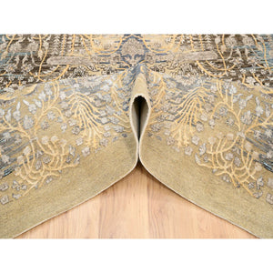 9'2"x12' Gold Brown, Silk With Textured Wool, Hand Knotted, Transitional Sarouk, Oriental Rug FWR382080