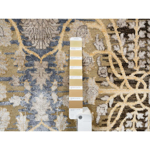 9'2"x12' Gold Brown, Silk With Textured Wool, Hand Knotted, Transitional Sarouk, Oriental Rug FWR382080
