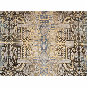 9'2"x12' Gold Brown, Silk With Textured Wool, Hand Knotted, Transitional Sarouk, Oriental Rug FWR382080