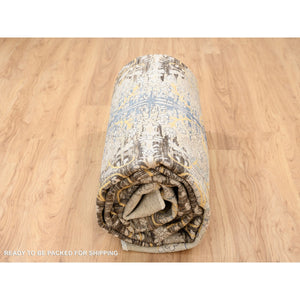 9'2"x12' Gold Brown, Silk With Textured Wool, Hand Knotted, Transitional Sarouk, Oriental Rug FWR382080