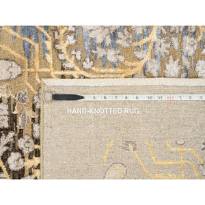 9'2"x12' Gold Brown, Silk With Textured Wool, Hand Knotted, Transitional Sarouk, Oriental Rug FWR382080