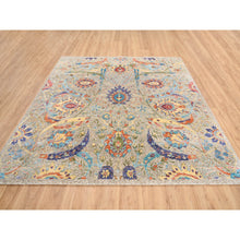 Load image into Gallery viewer, 8&#39;x8&#39; Tan, Hand Knotted, Sickle Leaf Design, Silk With Textured Wool, Oriental, Square Rug FWR382098