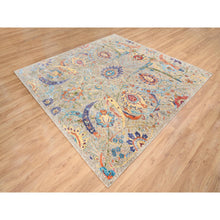 Load image into Gallery viewer, 8&#39;x8&#39; Tan, Hand Knotted, Sickle Leaf Design, Silk With Textured Wool, Oriental, Square Rug FWR382098