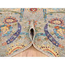 Load image into Gallery viewer, 8&#39;x8&#39; Tan, Hand Knotted, Sickle Leaf Design, Silk With Textured Wool, Oriental, Square Rug FWR382098