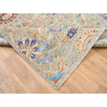 Load image into Gallery viewer, 8&#39;x8&#39; Tan, Hand Knotted, Sickle Leaf Design, Silk With Textured Wool, Oriental, Square Rug FWR382098