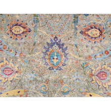 Load image into Gallery viewer, 8&#39;x8&#39; Tan, Hand Knotted, Sickle Leaf Design, Silk With Textured Wool, Oriental, Square Rug FWR382098
