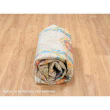 Load image into Gallery viewer, 8&#39;x8&#39; Tan, Hand Knotted, Sickle Leaf Design, Silk With Textured Wool, Oriental, Square Rug FWR382098