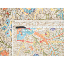 Load image into Gallery viewer, 8&#39;x8&#39; Tan, Hand Knotted, Sickle Leaf Design, Silk With Textured Wool, Oriental, Square Rug FWR382098