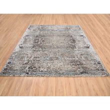 Load image into Gallery viewer, 8&#39;1&quot;x8&#39;1&quot; Gray, Hand Knotted, Transitional Persian Influence Erased Medallion Design, Silk With Textured Wool, Oriental, Square Rug FWR382104
