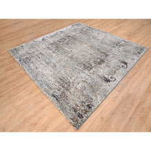 Load image into Gallery viewer, 8&#39;1&quot;x8&#39;1&quot; Gray, Hand Knotted, Transitional Persian Influence Erased Medallion Design, Silk With Textured Wool, Oriental, Square Rug FWR382104