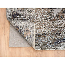 Load image into Gallery viewer, 8&#39;1&quot;x8&#39;1&quot; Gray, Hand Knotted, Transitional Persian Influence Erased Medallion Design, Silk With Textured Wool, Oriental, Square Rug FWR382104