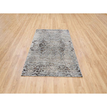 Load image into Gallery viewer, 4&#39;1&quot;x6&#39; Gray, Transitional Persian Influence Erased Medallion Design, Silk With Textured Wool, Hand Knotted, Oriental Rug FWR382164